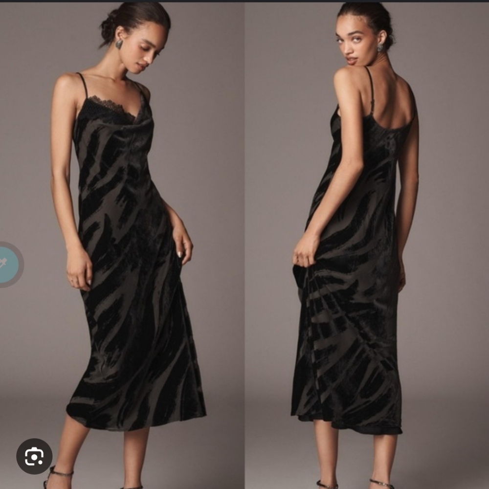 Anthropologie Cowl Neck Mask Slip Dress Velvet EUC Xxs